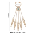 Detailed view of punk style finger bracelet with gold nail covers and turquoise accent - Ethnic Style Finger Ring Bracelet Set (B3284)