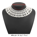 Detail view of woven faux pearl collar necklace showing 35+10cm length on display bust - Dense Mesh Woven Style (Style 1)