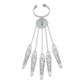Detailed view of bohemian silver hand chain with turquoise and five finger nail covers - B3285