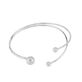Bracelet jonc ouvert à double couche argentée avec des détails de perles en métal - B3304 or blanc