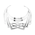 Irregular multilayer geometric silver choker necklace with polished metal V-shaped layers - Silver