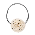 Detail of satin cream rose choker with black polka dots on delicate dual black cords - Beige