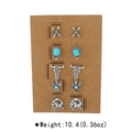Vista detallada del set de pendientes turquesa bohemios con cráneo de búfalo y cactus - Juego de Pendientes de Botón / Calavera de Vaca Cactus
