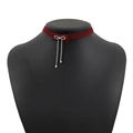Vintage burgundy velvet choker necklace with rhinestone bow and dangling tassel charms - Wine Red Velvet Alloy Bow Rhinestone Tassel Chain Style (N12687)