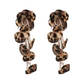 Detalle de pendientes de borla floral con pétalos de leopardo y delicadas cuentas - Borla de Leopardo Vintage (E13742) / Estampado de leopardo