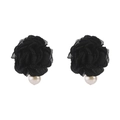 Elegantes pendientes de camelia de tela negra vintage con colgantes de perlas blancas - Perla de Malla Vintage Francés (E13835) / Negro