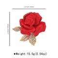 Detailed dimensions of elegant red rose brooch with rhinestones on gold leaves - Medium Rose Style (X0363)