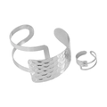 Set coordinato bracciale e anello geometrico argento con finitura martellata e traforata - Argento