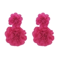 Elegantes pendientes de flores de gasa fucsia con pétalos dobles ligeros y suaves - Floral de Doble Pétalo 3D (E13844) / Rosa rojo