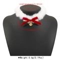 Detail of white plush choker necklace with red velvet bow and golden bell decoration - Red