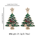 Detail view of festive Christmas tree earrings with colorful rhinestones and dimensions - Green
