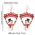 Detail view of cute snowman Christmas earrings with Merry Christmas banner and measurements - Snowman