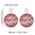 Detail showing red glitter acrylic earrings with Merry Christmas text and measurement data - Round