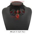 Close-up of gothic lace choker with red gemstone charms and size measurements - Oval Gemstone Style (6074921370642) / Black