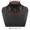 Macro view of gothic black lace choker with red beads and bronze cross pendant - Cross Pendant Style (6074921370643) / Black