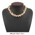 Close-up of elegant pearl and gold bead necklace with detailed size and weight specs - Gold