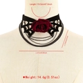 Ras de cou gothique en dentelle avec rose de velours rouge et détails de chaînes à franges - Noir