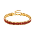 Détail du bracelet double chaîne plaqué or 14K avec pierres de zircone rouges rondes - Chaîne Tennis Corde Torsadée à Strass Rouges