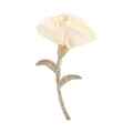 Elegant fabric carnation brooch in beige with sparkling rhinestones and gold leaf stem - Off White