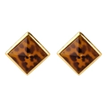 Detalle de pendientes de resina vintage con marco de metal dorado y forma cuadrada - Estampado de leopardo