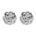 Detailed macro view of vintage hammered silver metal earrings with irregular round texture - Hammered Round Silver