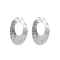 Macro detail of silver oval hollow earrings with textured hammered metal finish - Crumpled Hollow Ellipse Silver