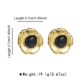 Vintage irregular golden flower earrings with black resin center stone and 3.7cm length - Black