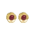 Macro shot of gold irregular floral metal studs with deep red resin center stones - Dark Red
