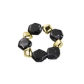 Detailed macro view of elastic bracelet with black marble resin and gold geometric beads - Black