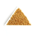 Golden round iron beads for jewelry making displayed in a white triangular tray - Diameter 2.4mm Hole 0.6mm / Gold
