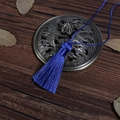 Deep blue silk tassel pendant with matching hanging cord on vintage wood background - Royal Blue