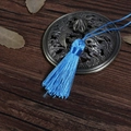 Bright blue silk tassel pendant with long hanging rope on vintage bronze incense burner - Lake Blue