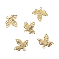 Detailed view of five golden hollow maple leaf metal charms with rings for jewelry DIY - 10 Pieces/Pack (25x23mm) / Gold