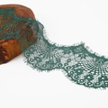 Dark green floral eyelash lace trim with intricate embroidery for DIY sewing projects - Grass Green