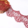 Deep red eyelash lace trim with floral embroidery for DIY sewing and crafts projects - Burgundy