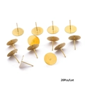 Golden stainless steel earring posts with flat base tray for DIY jewelry making 20pcs - 12x12mm (20 Pieces/Pack)