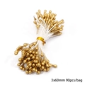Stami di fiori artificiali dorati a doppia testa per artigianato DIY 3x60mm 90 pezzi - Stami di Fiori Perlati / 90 Pezzi/Confezione (3mm x 60mm) / Oro