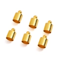 Detailed macro view of six gold-plated copper tassel end caps with rings for DIY jewelry - 8x3mm (Hole: 2.5mm) [50 Pieces/Pack] / Gold