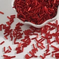 DIY ruby red cylindrical glass bugle beads for embroidery and jewelry making - Size 3 Bugle 2x7mm / Red