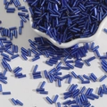 DIY craft bugle beads in vibrant pearl blue glass for cross-stitch and jewelry accessories - Size 3 Bugle 2x7mm / Sapphire Blue