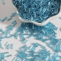 Light blue glass bugle beads for DIY jewelry and embroidery crafts in a white bowl - Size 3 Bugle 2x7mm / Lake Blue