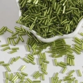 DIY olive green bugle beads with metallic silver lining for embroidery and hairpins - Size 3 Bugle 2x7mm / Olive Green