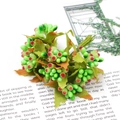 Artificial green berry bouquet with red sand frosted texture for DIY craft decoration - Frosted Berry Bouquet / Length 75mm (10 Pcs/Pack) / Fresh Green