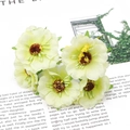 Pale green artificial chiffon flowers with realistic brown stamens for DIY crafts - Layered Artificial Flower / Length 110mm (6 Pcs/Pack) / Light Green/Cream