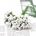 Bundle of white artificial flower stamens with green stems for DIY handmade crafts - Artificial Flower / 12 Pieces/Pack (90mm Length)