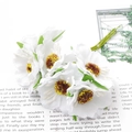 White artificial chiffon daisies with yellow centers and green stems for DIY crafts - Artificial Flower Style 2 / 6 Pieces/Pack (100mm Length)