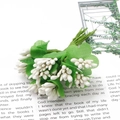 Handmade white artificial berry cluster with green leaves for DIY floral crafts - Artificial Flower / 10 Pieces/Pack (85mm Length)