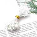 Handmade white double-headed flower stamens bundle with golden wire for DIY floral crafts - Matte Heart Shaped Flower Stamens / Approx. 70-90 Pieces/Pack (3mmx60mm)