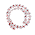 Flache runde weiße Glasperlen mit rotem Herzmuster für DIY Armbandherstellung - Durchmesser 10mm (Ca. 38 Stk/Beutel)