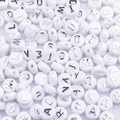 Perline tonde in acrilico bianco con lettere argentate per creazione gioielli DIY - Lettera d'Argento / 50 Pezzi / Bianco